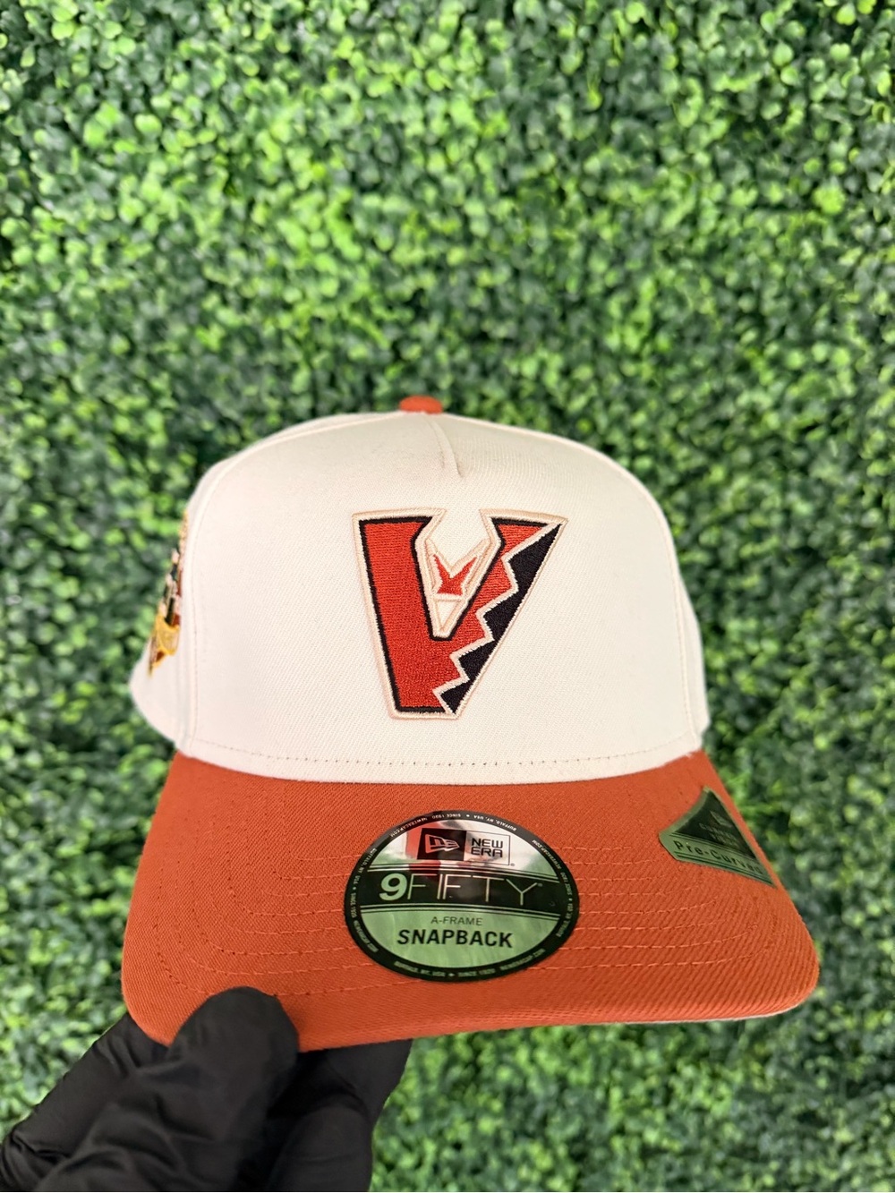 New Era Kids White and Orange Snapback Cap with V Crest